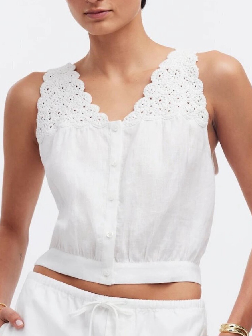 Nwot || Madewell || Linen Crochet Button Front Cropped Tank Size 12
